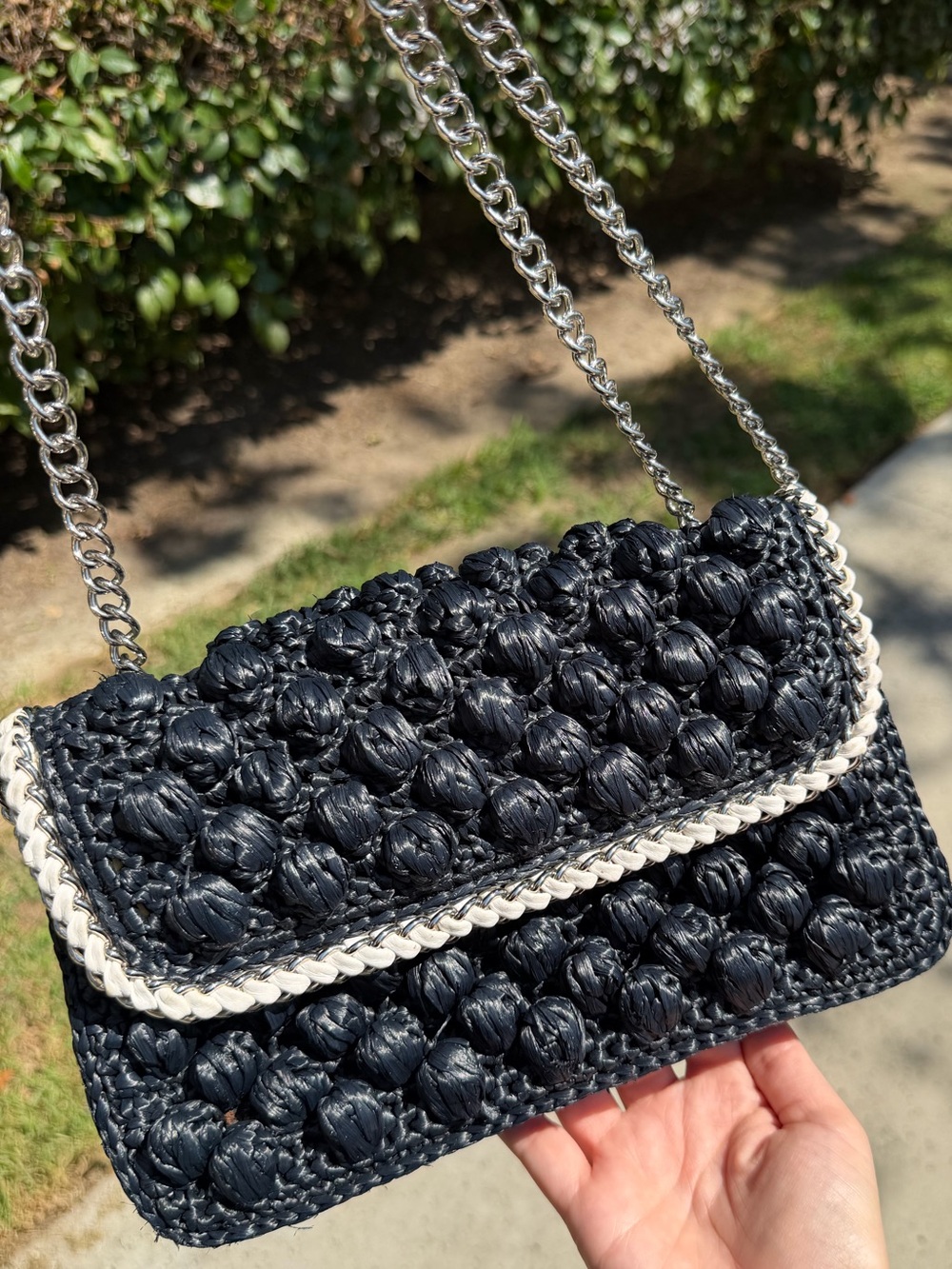 Henri Bendel The Debutante Black Raffia Crossbody Shoulder Bag